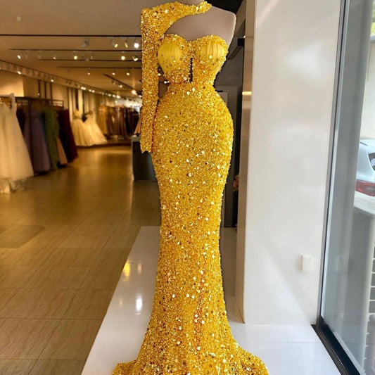 Luxury Sequined Pearl Embroidery Dress - Asymmetric Design