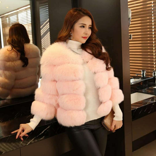 Elegant Faux Mink Fur Coat - Thick Winter Outerwear