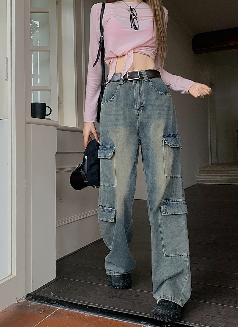 Women's Fashion Casual Retro Cargo Jeans