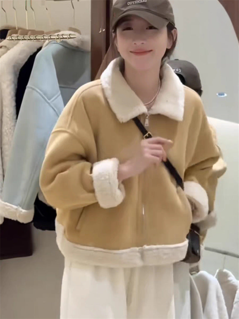 Korean-style Lamb Wool And Fur Coat