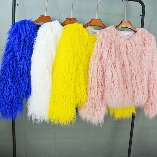 Colorful Boho Shaggy Faux Fur Coat - Plus Size