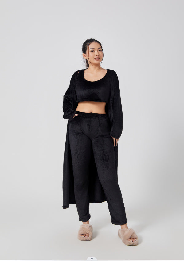 3-Piece Lounge Set - Cozy Knit Pajama & Wide-Leg Pants