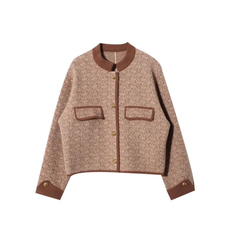 New Small Fragrance Round-neck Petite Knit Short Jacket For Women