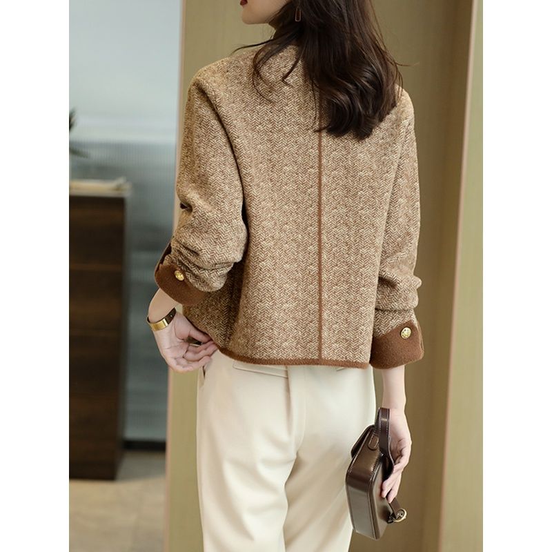 New Small Fragrance Round-neck Petite Knit Short Jacket For Women