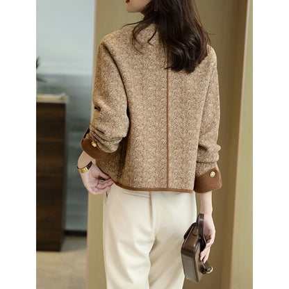 New Small Fragrance Round-neck Petite Knit Short Jacket For Women