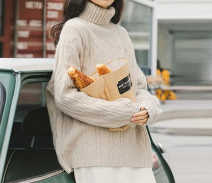 Twisted High-neck Sweater Women Loose Outerwear