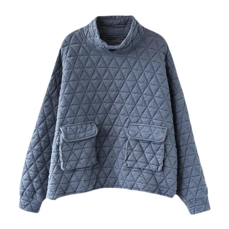 Women's Solid Color Versatile Loose Retro Diamond-patterned Top