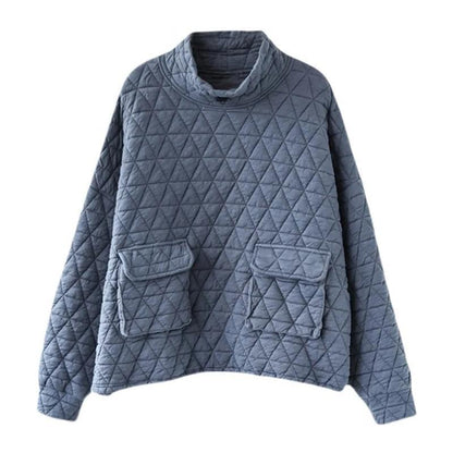 Women's Solid Color Versatile Loose Retro Diamond-patterned Top