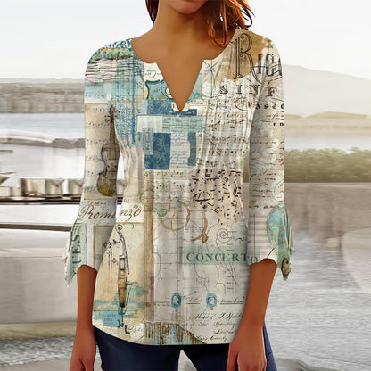 Blusa flare com decote em V e estampa floral