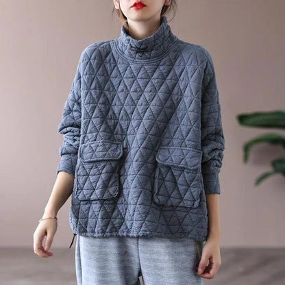 Women's Solid Color Versatile Loose Retro Diamond-patterned Top