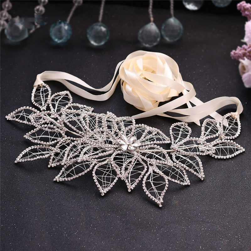 European And American Forest Silver Rhinestone Handmade Wedding Girdle