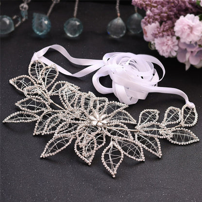 European And American Forest Silver Rhinestone Handmade Wedding Girdle