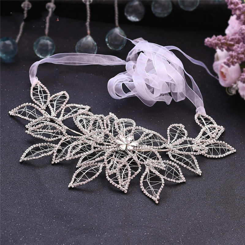 European And American Forest Silver Rhinestone Handmade Wedding Girdle