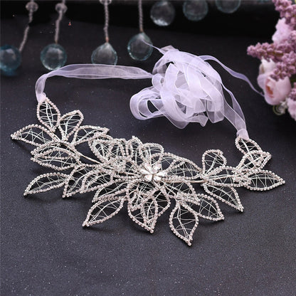 European And American Forest Silver Rhinestone Handmade Wedding Girdle