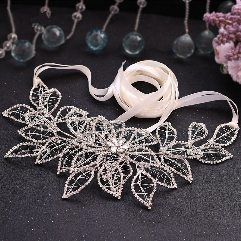 European And American Forest Silver Rhinestone Handmade Wedding Girdle