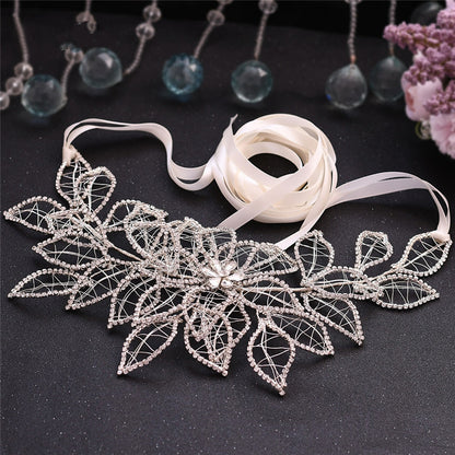 European And American Forest Silver Rhinestone Handmade Wedding Girdle