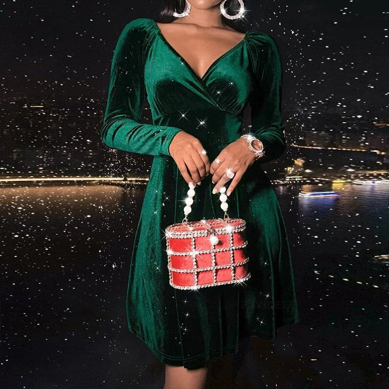 Vestido de cuello en V de manga larga para Navidad del Festival de Otoño