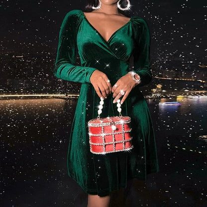 Vestido de cuello en V de manga larga para Navidad del Festival de Otoño