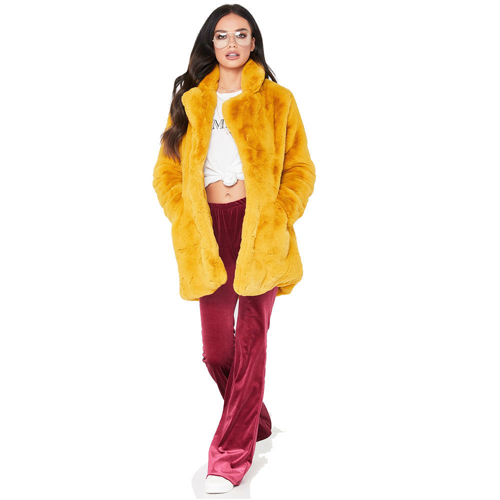 Abrigo de piel sintética para mujer, de manga larga, cálido, grueso, ondulado, talla grande, para invierno, negro, amarillo, rosa, rojo, abrigos de piel para otoño