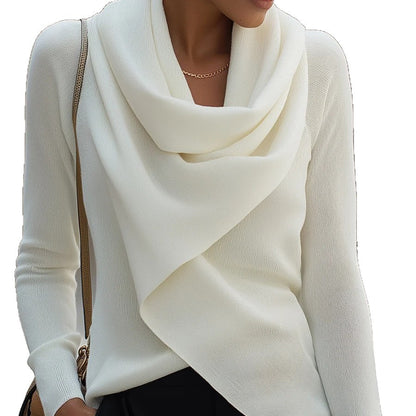 Personality Draped Collar Irregular Solid Color Knitted Sweater