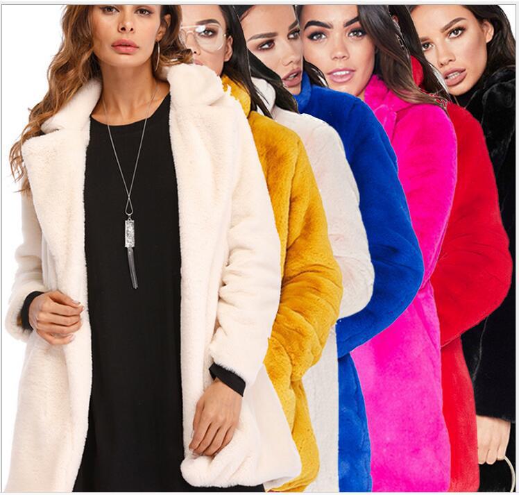 Abrigo de piel sintética para mujer, de manga larga, cálido, grueso, ondulado, talla grande, para invierno, negro, amarillo, rosa, rojo, abrigos de piel para otoño