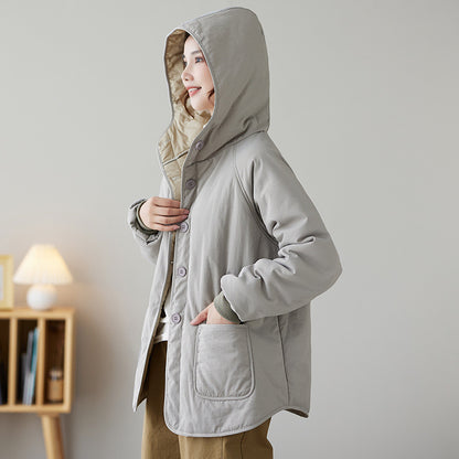 Retro Workwear Trendy Short Hooded Cotton Jacket