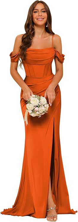 Off-the-shoulder Satin Bridesmaid Corset Ball Gown