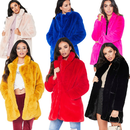Abrigo de piel sintética para mujer, de manga larga, cálido, grueso, ondulado, talla grande, para invierno, negro, amarillo, rosa, rojo, abrigos de piel para otoño