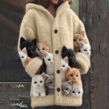 New Cat Pattern 3D Printed Casual Hooded Cape Jacket
