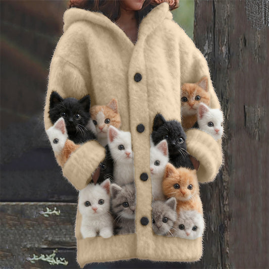 New Cat Pattern 3D Printed Casual Hooded Cape Jacket