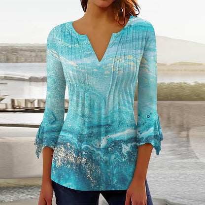 Blusa flare com decote em V e estampa floral