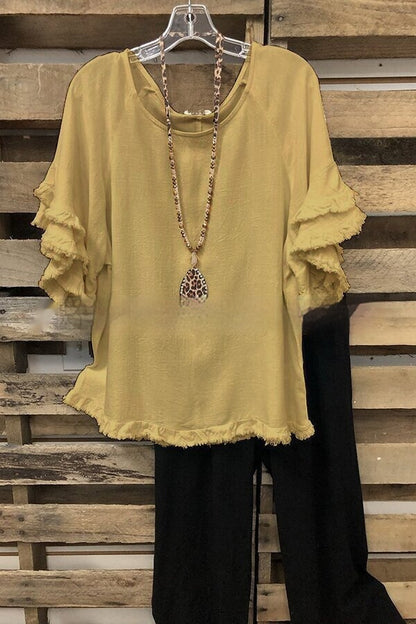 Camiseta holgada con mangas con volantes de talla grande, estilo europeo y americano