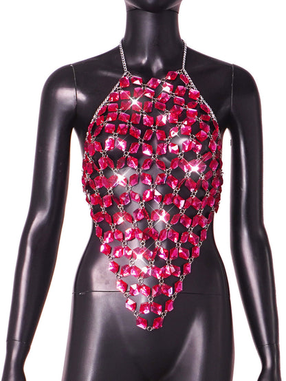 Chaleco sin espalda con costuras de gemas acrílicas para mujer