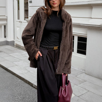 Fashionable Fur Collar Coat Women's Clothing