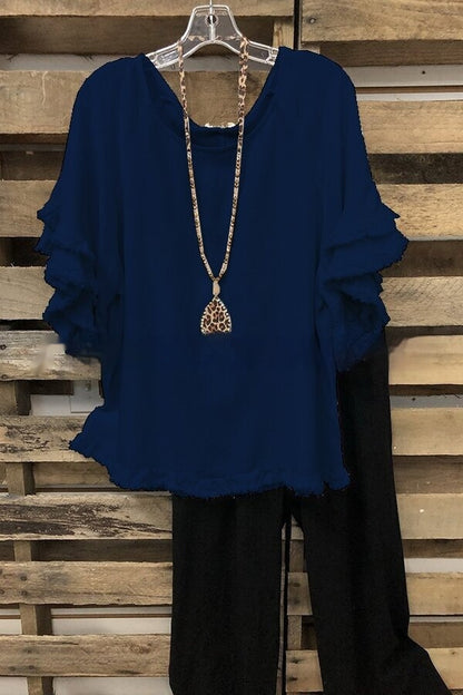 Camiseta holgada con mangas con volantes de talla grande, estilo europeo y americano