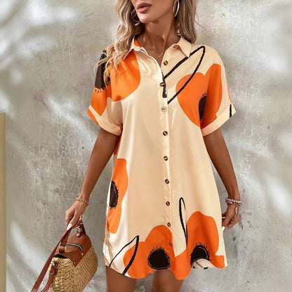 Women's Printed Casual Shirt Dress