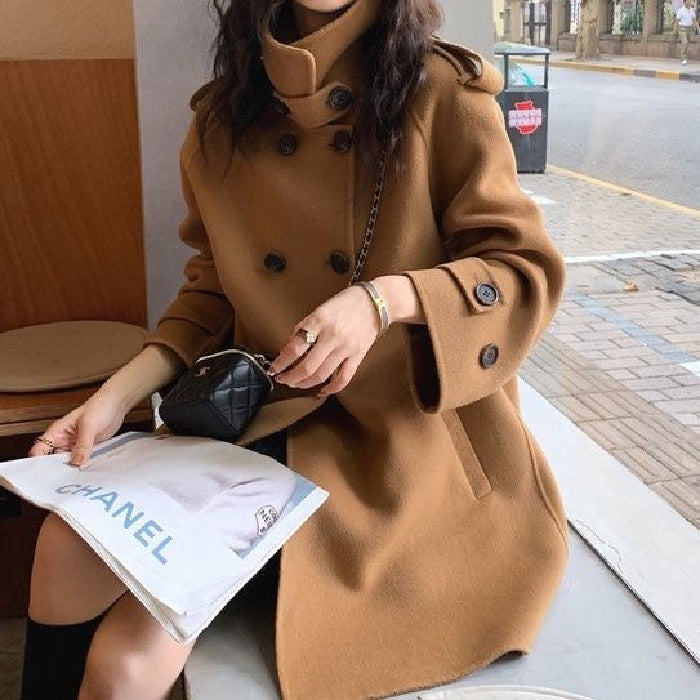 Petite Korean-style Thickened Double-faced Cashmere Coat