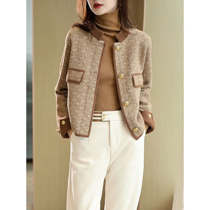 New Small Fragrance Round-neck Petite Knit Short Jacket For Women