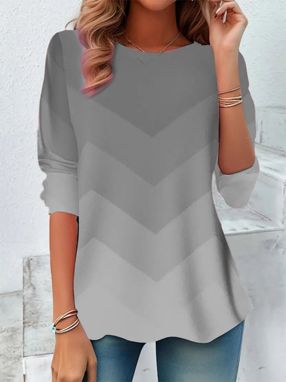 European And American Round Neck Long Sleeve Striped Tie-dye Temperament Leisure T-shirt Top