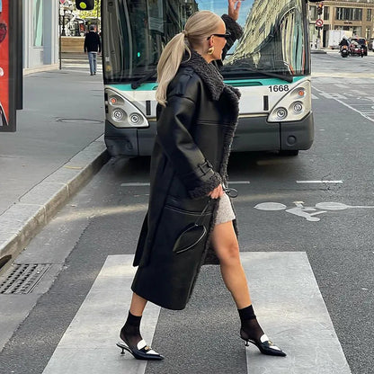 Women's Coat Lapel Long Sleeve Belt