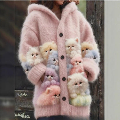 New Cat Pattern 3D Printed Casual Hooded Cape Jacket