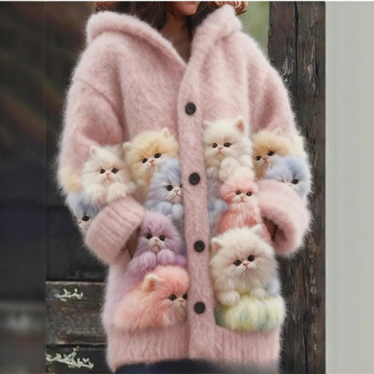 New Cat Pattern 3D Printed Casual Hooded Cape Jacket