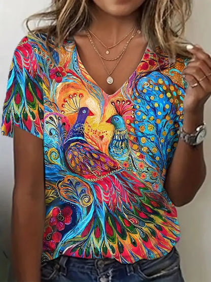 Nueva camiseta de verano fina con escote en V calado para mujer