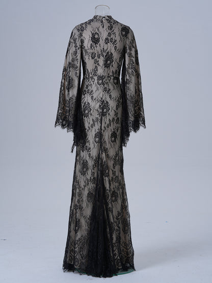 Long Sleeve Round Neck Sexy Lace Banquet Dress