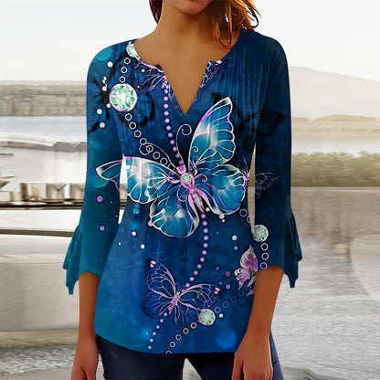 Blusa flare com decote em V e estampa floral