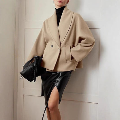 Double-breasted Stand Collar Lapel Autumn And Winter Coat For Petite