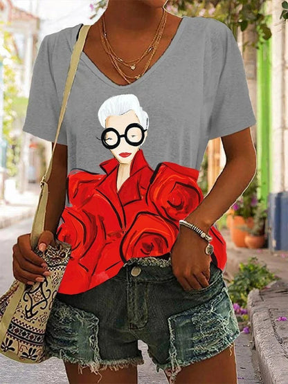 Nueva camiseta de verano fina con escote en V calado para mujer