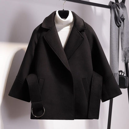Women's Loose Wool Lightly Mature Waist Trimming Short Coat