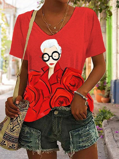 Nueva camiseta de verano fina con escote en V calado para mujer