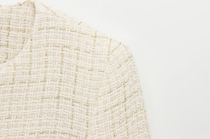 Round Neck Long Sleeve Belt Texture Casual Coat